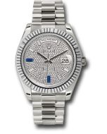  *Pre-Owned* Rolex White Gold Day-Date 40 Watch - Fluted Bezel - Diamond Paved Baguette Diamond Dial - President Bracelet