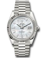 *Pre-Owned* Rolex White Gold Day-Date 40 Watch - Fluted Bezel - White Mother-Of-Pearl Dial - President Bracelet
