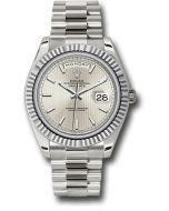 *Pre-Owned* Rolex White Gold Day-Date 40 Watch - Fluted Bezel - Silver Stripe Motif Index Dial - President Bracelet
