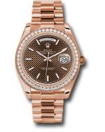  *Pre-Owned* Rolex Everose Gold Day-Date 40 Watch - Everose Gold Bezel - Chocolate Diagonal Motif Index Dial - President Bracelet