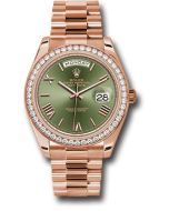  *Pre-Owned* Rolex Everose Gold Day-Date 40 Watch - Everose Gold Bezel - Olive Green Bevelled Roman Dial - President Bracelet