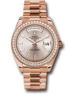 *Pre-Owned* Rolex Everose Gold Day-Date 40 Watch - Everose Gold Bezel - Sundust Strip Motif Index Dial - President Bracelet