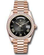 *Pre-Owned* Rolex Everose Gold Day-Date 40 Watch - Diamond Bezel - Slate Ombré Roman Dial - President Bracelet