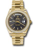  *Pre-Owned* Rolex Yellow Gold Day-Date 40 Watch - Bezel - Black Diagonal Motif Index Dial - President Bracelet