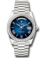  *Pre-Owned* Rolex White Gold Day-Date 40 Watch - Diamond Bezel - Blue OmbrÃ© Roman Dial - President Bracelet