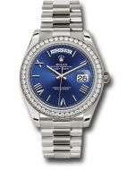 *Pre-Owned* Rolex White Gold Day-Date 40 Watch - Bezel - Blue Bevelled Roman Dial - President Bracelet