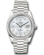  *Pre-Owned* Rolex White Gold Day-Date 40 Watch - Diamond Bezel - White Mother-Of-Pearl Dial - President Bracelet