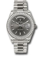  *Pre-Owned* Rolex White Gold Day-Date 40 Watch - Bezel - Dark Rhodium Stripe Motif Index Dial - President Bracelet