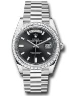 *Pre-Owned* Rolex 950 Platinum Day-Date 40 Watch - Baguette Diamond Bezel - Black Baguette Diamond Dial - President Bracelet