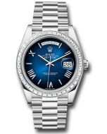  *Pre-Owned* Rolex Platinum Day-Date 40 Watch - Diamond Bezel - Blue OmbrÃ© Roman Dial - President Bracelet
