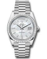  *Pre-Owned* Rolex Platinum Day-Date 40 Watch - Diamond Bezel - White Mother-Of-Pearl Dial - President Bracelet