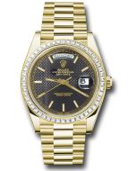  *Pre-Owned* Rolex Yellow Gold Day-Date 40 Watch - Baguette Diamond Bezel - Black Diagonal Motif Index Dial - President Bracelet