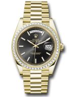  *Pre-Owned* Rolex Yellow Gold Day-Date 40 Watch - Diamond Bezel - Black Index Dial - President Bracelet