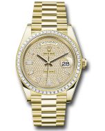  *Pre-Owned* Rolex Yellow Gold Day-Date 40 Watch - Baguette Diamond Bezel - Diamond-Paved Dial - President Bracelet
