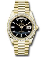 *Pre-Owned* Rolex Yellow Gold Day-Date 40 Watch - Baguette Diamond Bezel - Onyx Dial - President Bracelet