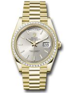 *Pre-Owned* Rolex Yellow Gold Day-Date 40 Watch - Diamond Bezel - Silver Index Dial - President Bracelet