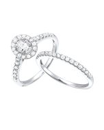 Angled view 14k White Gold 3/4 tdw Diamond Halo Wedding Set