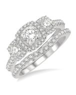 Azura Arcadia Symphony Cushion Shape Past Present & Future Halo Diamond Wedding Set
