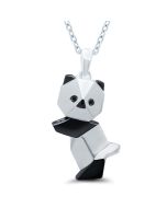Silver Origami Panda Pendant .01ctw Black Diamond