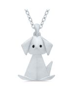 Big Silver Origami Dog Pendant .01ctw Black Diamond