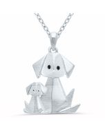 Silver Origami Dog and Puppy Pendant .01ctw Black Diamonds