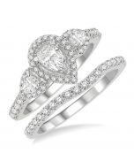 Pear Shape Past Present & Future Diamond Wedding Set