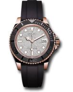 *Pre-Owned* Rolex Everose Gold Yacht-Master 37 Watch - Diamond Paved Dial - Oysterflex Strap
