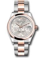  *Pre-Owned* Rolex Everose Rolesor Datejust 31 Watch - Domed Bezel - Silver Floral Motif Diamond Dial - Oyster Bracelet