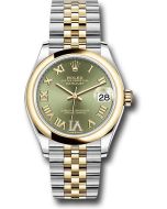  *Pre-Owned* Rolex Steel and Yellow Gold Datejust 31 Watch - Domed Bezel - Olive Green Diamond Roman Six Dial - Jubilee Bracelet