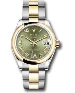  *Pre-Owned* Rolex Steel and Yellow Gold Datejust 31 Watch - Domed Bezel - Olive Green Diamond Roman Six Dial - Oyster Bracelet