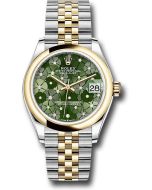 *Pre-Owned* Rolex Yellow Rolesor Datejust 31 Watch - Domed Bezel - Olive Green Floral Motif Diamond 6 Dial - Jubilee Bracelet