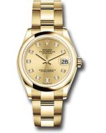  *Pre-Owned* Rolex Yellow Gold Datejust 31 Watch - Domed Bezel - Champagne Diamond Dial - Oyster Bracelet