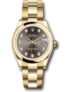  *Pre-Owned* Rolex Yellow Gold Datejust 31 Watch - Domed Bezel - Dark Grey Diamond Dial - Oyster Bracelet