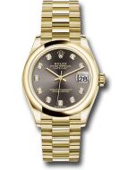 *Pre-Owned* Rolex Yellow Gold Datejust 31 Watch - Domed Bezel - Dark Grey Diamond Dial - President Bracelet