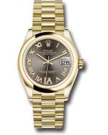  *Pre-Owned* Rolex Yellow Gold Datejust 31 Watch - Domed Bezel - Dark Grey Diamond Six Dial - President Bracelet