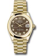  *Pre-Owned* Rolex Yellow Gold Datejust 31 Watch - Domed Bezel - Dark Mother-of-Pearl Diamond Dial - President Bracelet