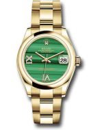  *Pre-Owned* Rolex Yellow Gold Datejust 31 Watch - Domed Bezel - Malachite Diamond Six and Nine Dial - Oyster Bracelet