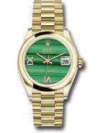  *Pre-Owned* Rolex Yellow Gold Datejust 31 Watch - Domed Bezel - Malachite Diamond Six and Nine Dial - President Bracelet