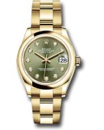  *Pre-Owned* Rolex Yellow Gold Datejust 31 Watch - Domed Bezel - Olive Green Diamond Dial - Oyster Bracelet