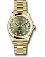 *Pre-Owned* Rolex Yellow Gold Datejust 31 Watch - Domed Bezel - Olive Green Diamond Dial - President Bracelet