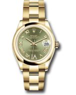 *Pre-Owned* Rolex Yellow Gold Datejust 31 Watch - Domed Bezel - Olive Green Diamond Six Dial - Oyster Bracelet