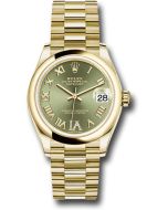  *Pre-Owned* Rolex Yellow Gold Datejust 31 Watch - Domed Bezel - Olive Green Diamond Six Dial - President Bracelet