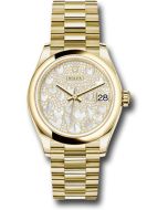 *Pre-Owned* Rolex Yellow Gold Datejust 31 Watch - Domed Bezel - Paved Mother-of-Pearl Butterfly Dial - President Bracelet