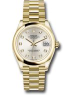 *Pre-Owned* Rolex Yellow Gold Datejust 31 Watch - Domed Bezel - Silver Diamond Dial - President Bracelet