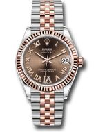  *Pre-Owned* Rolex Steel and Everose Gold Datejust 31 Watch - Fluted Bezel - Dark Rhodium Diamond Roman VI Dial - Jubilee Bracelet