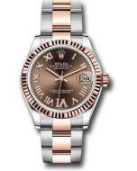  *Pre-Owned* Rolex Steel and Everose Gold Datejust 31 Watch - Fluted Bezel - Dark Rhodium Diamond Roman VI Dial - Oyster Bracelet