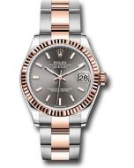  *Pre-Owned* Rolex Steel and Everose Gold Datejust 31 Watch - Fluted Bezel - Dark Rhodium Index Dial - Oyster Bracelet