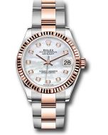 *Pre-Owned* Rolex Steel and Everose Gold Datejust 31 Watch - Fluted Bezel - Silver Diamond Dial - Oyster Bracelet