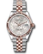 *Pre-Owned* Rolex Everose Rolesor Datejust 31 Watch - Fluted Bezel - Silver Floral Motif Diamond Dial - Jubilee Bracelet