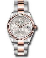  *Pre-Owned* Rolex Everose Rolesor Datejust 31 Watch - Fluted Bezel - Silver Floral Motif Diamond Dial - Oyster Bracelet